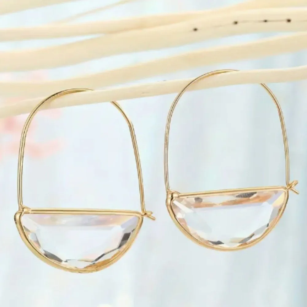 ✨🆕✨ Boho Chic Crescent Hoop Glass Earrings in Green, Red, Pink, Amber, Clear ✨